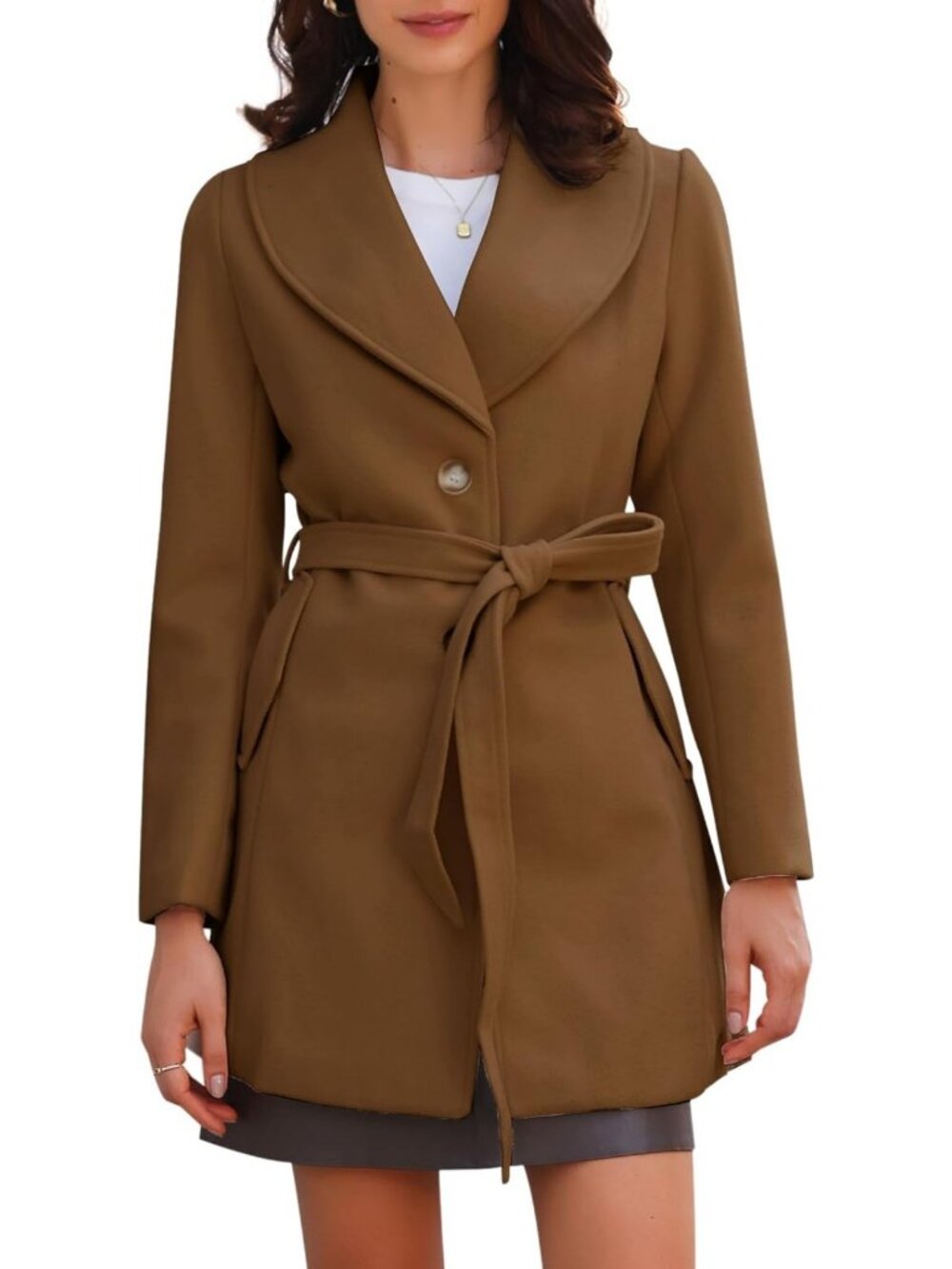 Stylish Women's Winter Pea Coat with Shawl Collar, Belted Long Overcoat 2026